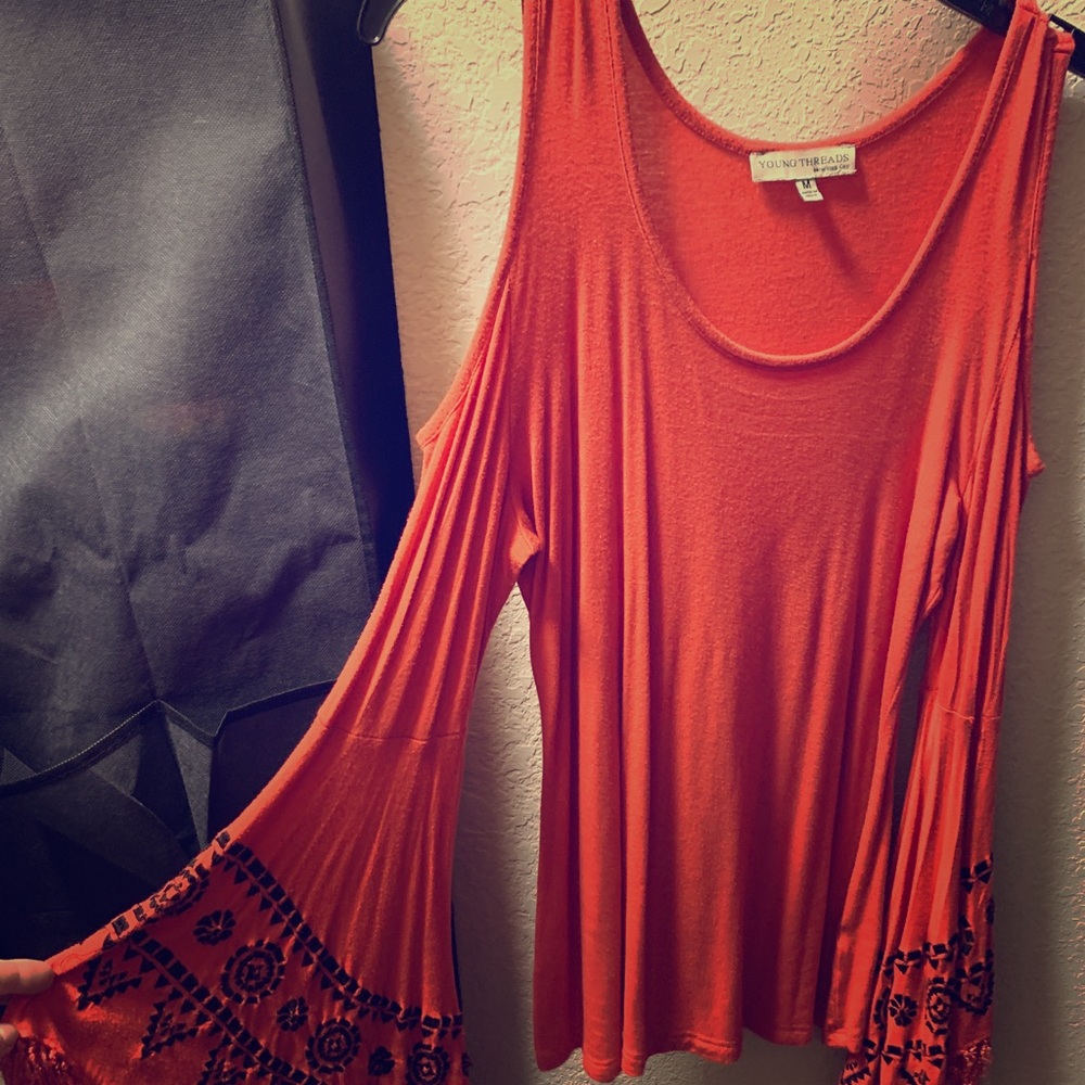 Free People Cold-Shoulder Flare Sleeved Top